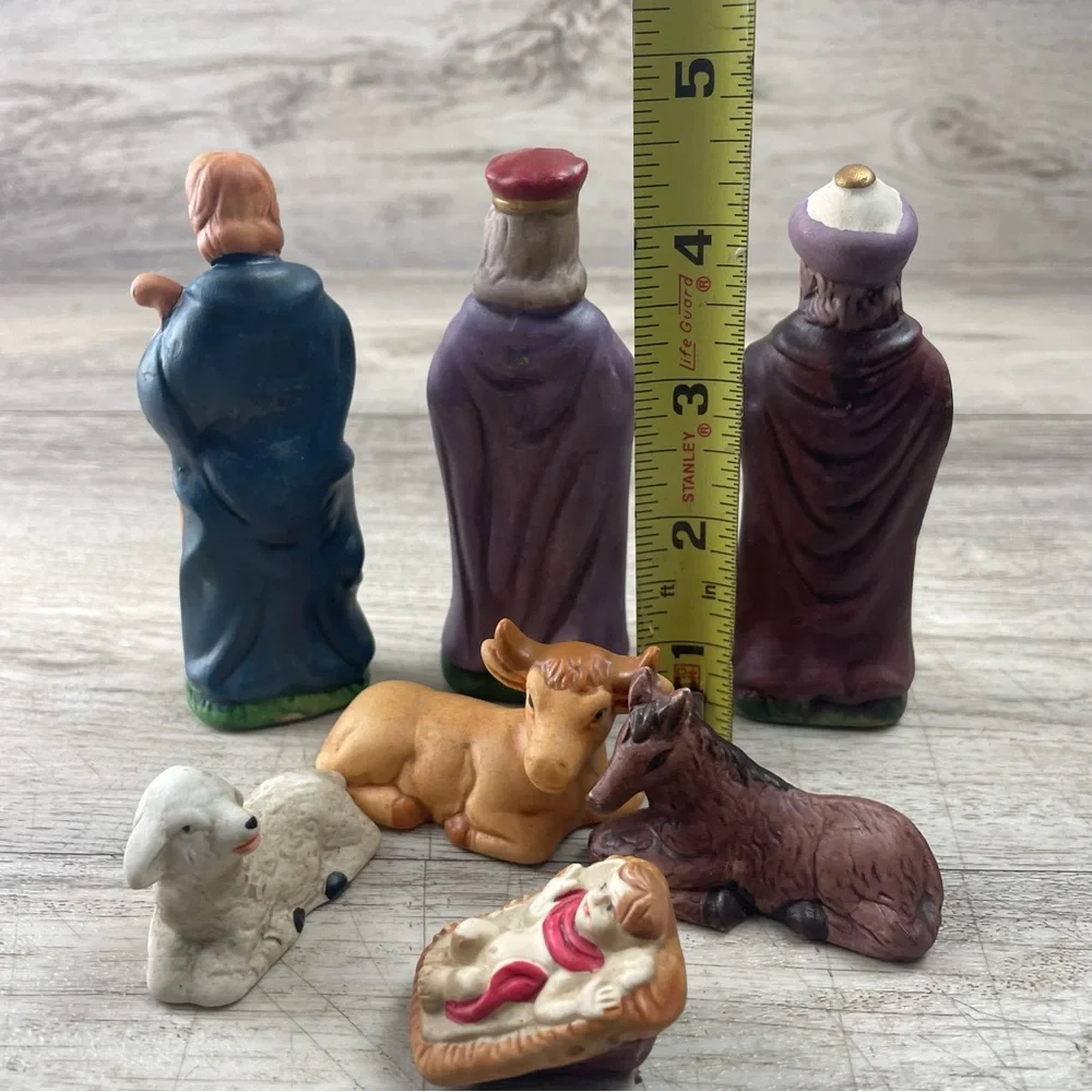Nativity Ceramic Set 6 Piece - Three Wise Men Jesus Horse Lamb Bull